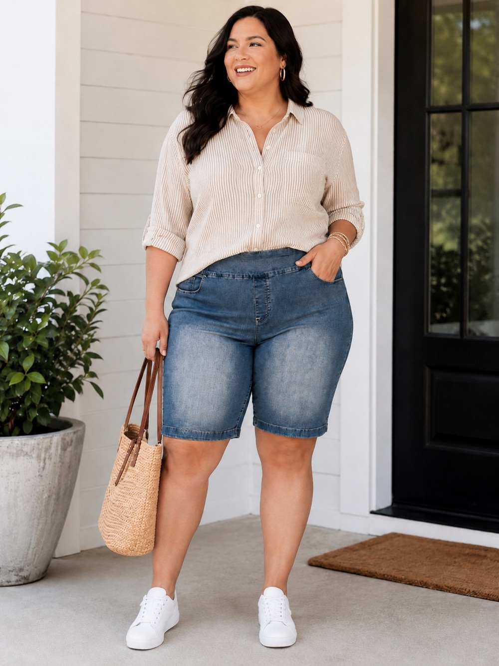 Gloria Vanderbilt Plus Size 20W Pull-On Bermuda Shorts Stretch Denim High Rise